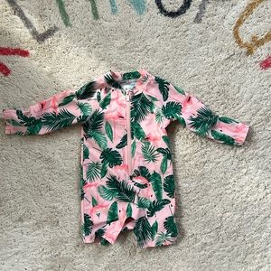 Baby girl’s Old Navy flamingo swimsuit, half-zip, size 6-12M